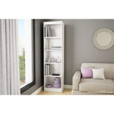 5-Shelf Narrow White Wood Bookcase Storage Shelves